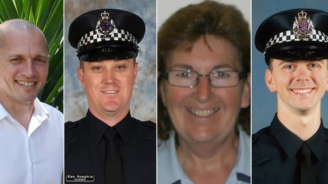 Senior Constable Kevin King, Constable Glen Humphris, Leading Senior Constable Lynette Taylor and Constable Joshua Prestneyl be farewelled at private funerals this week.