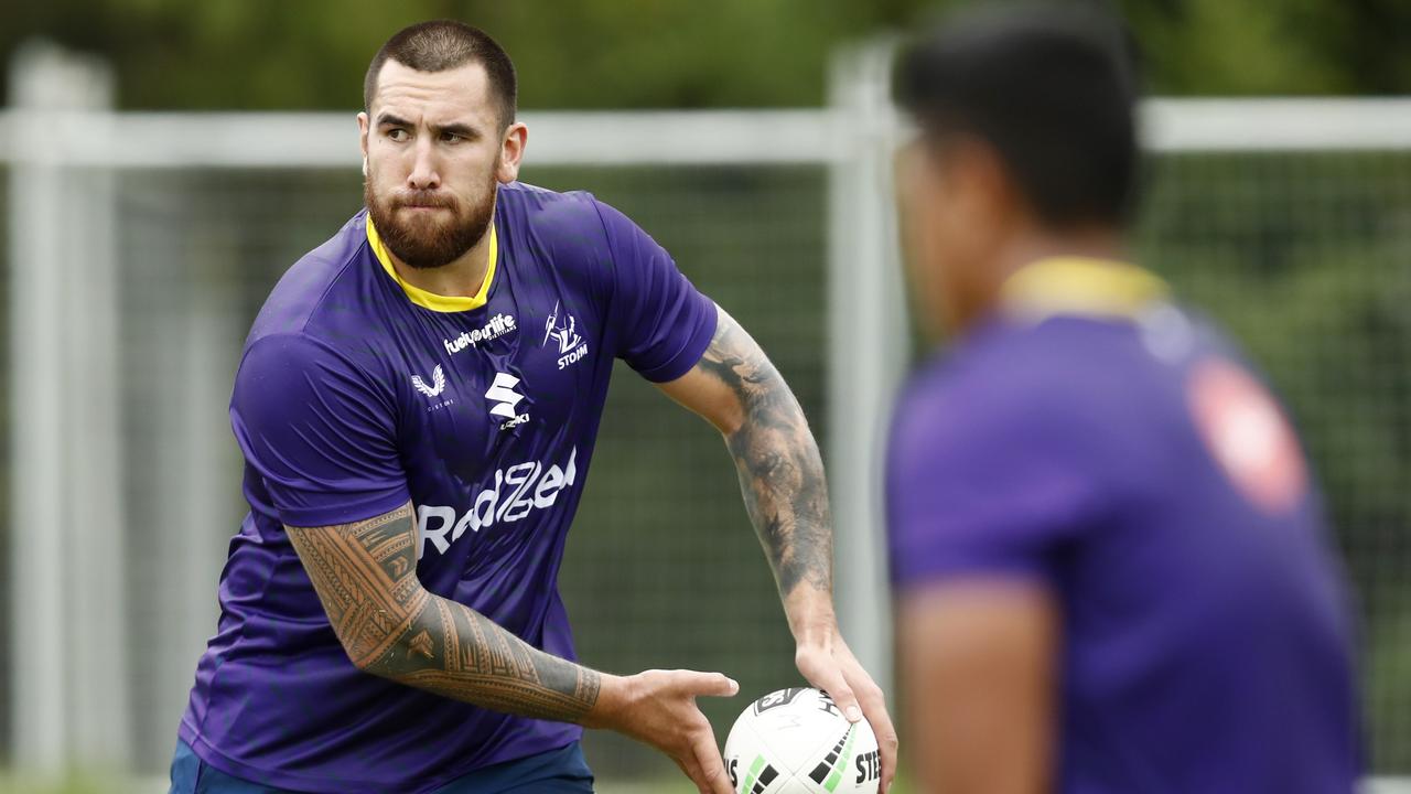 Nelson Asofa-Solomona cannot train with his Storm teammates due to his vaccination stance. Picture: Darrian Traynor/Getty Images