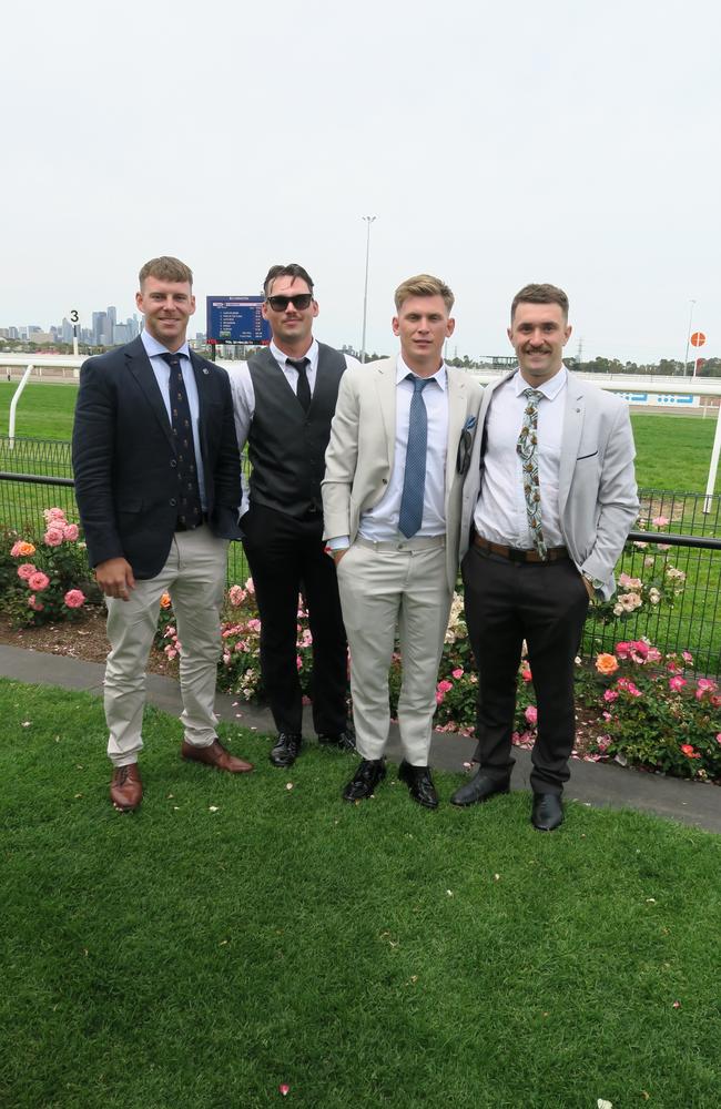 Bryce and friends at Seppelt Wines Stakes Day 2024 at Flemington Racecourse. Picture: Gemma Scerri