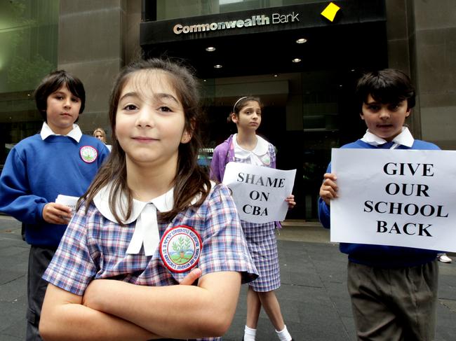 St Gregory’s students protesting after the Commonwealth Bank foreclosed on it’s loan