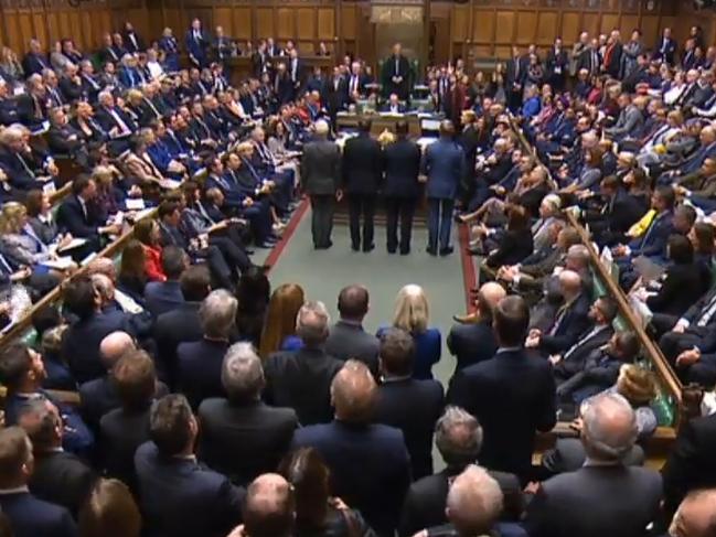 Tellers (from right) Conservative MP Stuart Andrew, Conservative MP Iain Stewart, Labour MP Nick Smith and Labour MP Nic Dakin preparing to deliver the result. Picture: AFP