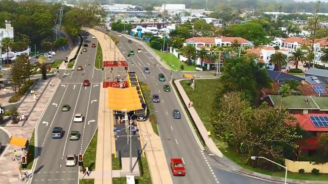 The light rail on the Gold Coast Highway at Nobby Beach