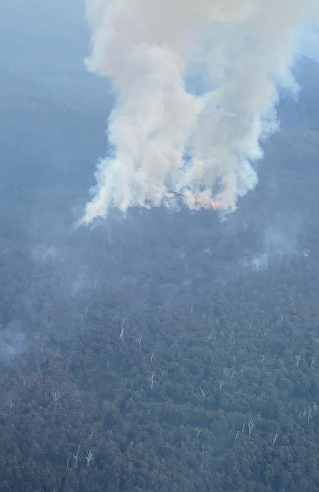 Fire tears through hectares of bushland at Snug Tiers. Photo: Tasmania Fire Service