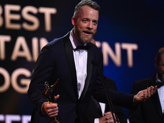 Hamish Blake accepts the AACTA Award for Best Entertainment Program last year. Picture: James Gourley/Getty Images for AFI