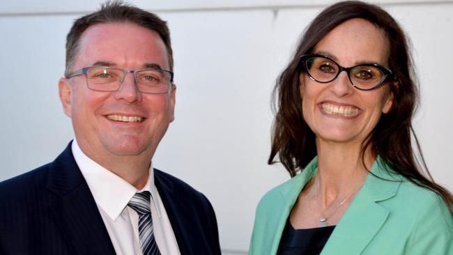 Logan mayor Luke Smith with ousted CEO Sharon Kelsey when she was appointed in June.