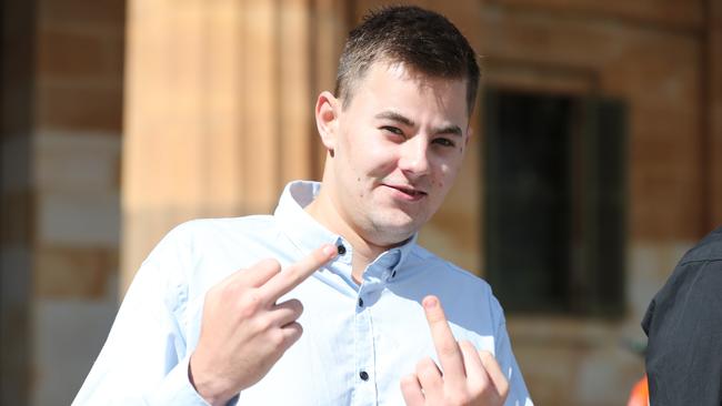 Cyrus Kane Stusser, who is accused of bashing a man on Hindley Street, outside the Adelaide Magistrates Court. Picture: Tait Schmaal