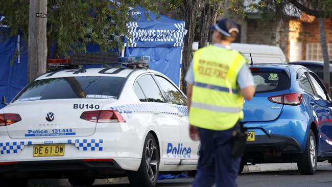 DAILY TELEGRAPH FEBUARY 4, 2025. Police on the scene outside a childcare centre on Marana Road, Earlwood after a child was located deceased in a car about 5.35pm today. Picture: Jonathan Ng