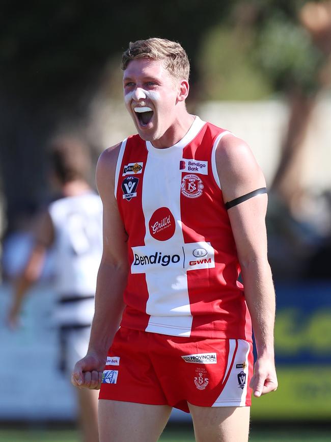 South Bendigo’s Kaiden Antonowicz celebrates a goal.