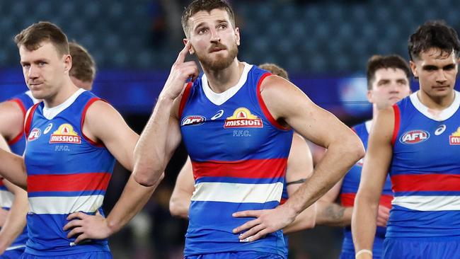 Western Bulldogs players have to pick themselves up after last week’s loss to West Coast. Picture: Michael Willson/AFL Photos via Getty Images