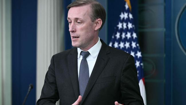 US National Security Adviser Jake Sullivan speaks during the daily briefing in the Brady Briefing Room of the White House. Picture: AFP.