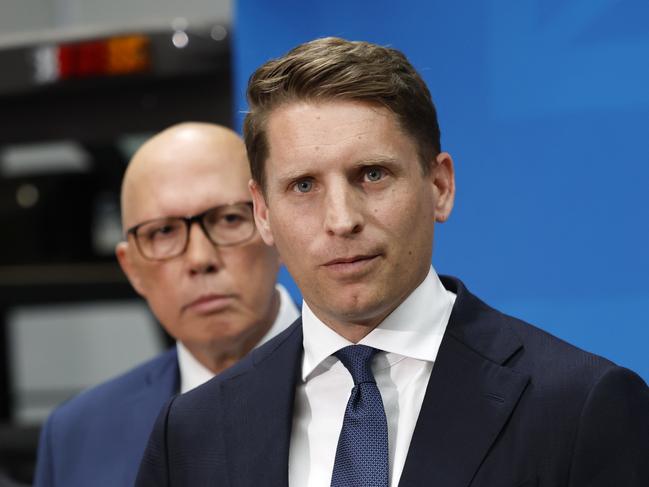 NCA 2025 FEDERAL ELECTION LIBERAL BUS. 23/04/2025Pictured is Shadow Defence Minister Andrew Hastie as he talks to the media as he visits Blacktree Technology at Belmont in the Swan electorate of Perth WA with Leader of the Opposition Peter Dutton. Picture: Richard Dobson / NewsWire