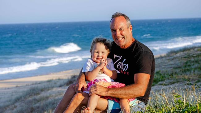 Ryan Gaylard with two-year-old daughter Lucinda on the Sunshine Coast. Picture: Richard Walker