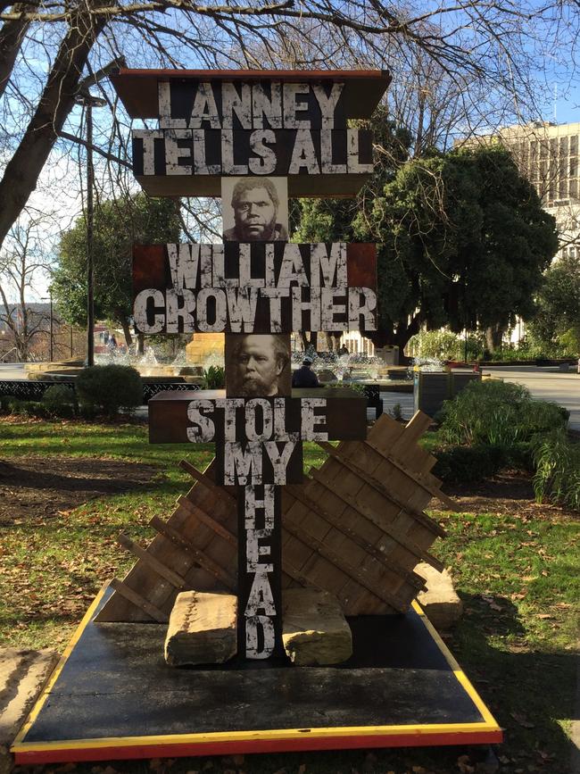 The second of four ‘reinterpretation’" of the nearby statue of former surgeon and premier William Crowther, in Franklin Square, Hobart. Picture: Matthew Denholm