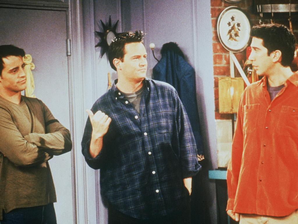 Perry was best known for his role as Chandler on the beloved sitcom, which also starred Matt LeBlanc (left) and David Schwimmer (right). Picture: NBC