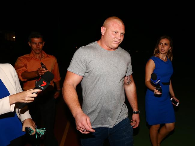 Tugun Seahawks player Anthony Watts leaves a Gold Coast Rugby League judiciary hearing in 2013 following allegations he bit an opposition player's penis in a match against the Bilambil Jets.