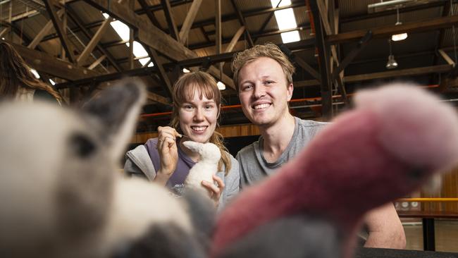 Amanda Duncan and Rhys Hagedoorn at work during a felting workshop run by Di Conroy of Wild Wooly needle felters at Craft Alive at The Goods Shed, Saturday, August 24, 2024. Picture: Kevin Farmer