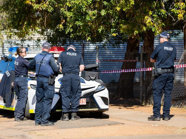 Police outside a crime scene in Lewis Street. Picture: EMMA MURRAY