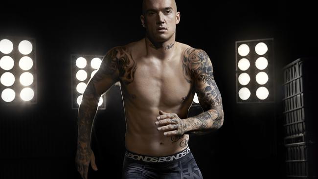 Dustin Martin appears in the new Bonds campaign for the Tech Trunk men's underwear. Picture: Bonds.