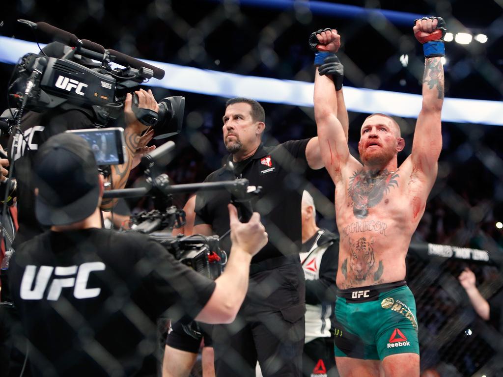 McGregor won a five-round epic and won fans with his determination to beat Diaz at the same weight as their first bout, despite normally fighting in a lower division. Picture: Steve Marcus/Getty Images