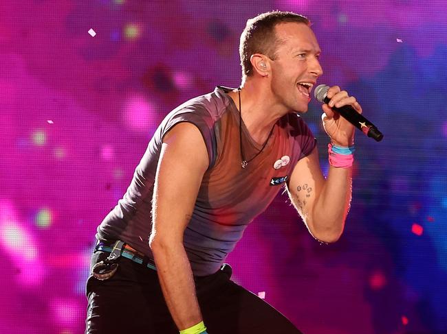 PERTH, AUSTRALIA - NOVEMBER 18: Chris Martin of Coldplay performs on stage at Optus Stadium on November 18, 2023 in Perth, Australia. (Photo by Paul Kane/Getty Images)