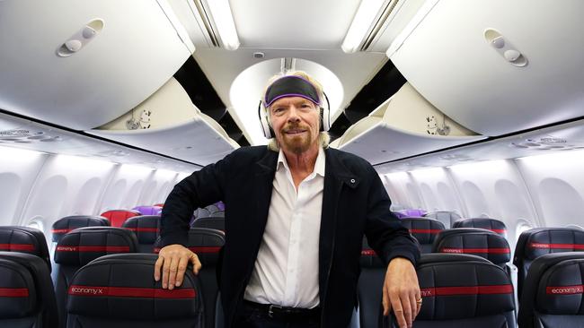 Richard Branson aboard one of his Virgin Australia planes