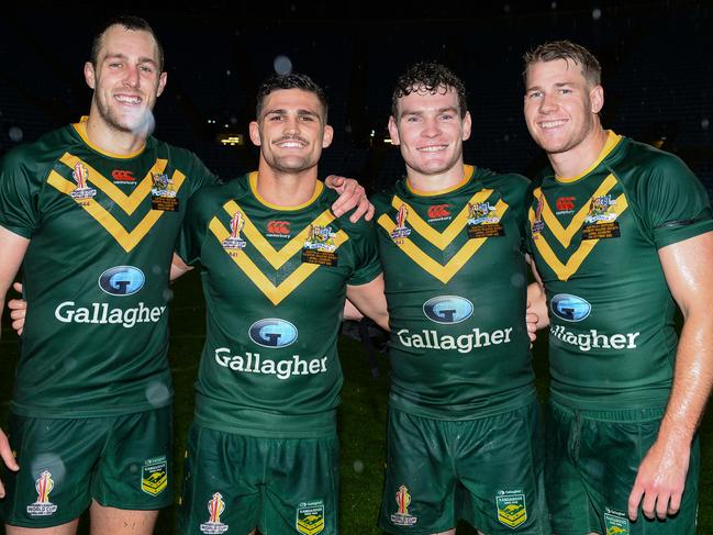 Isaah Yeo, Nathan Cleary, Liam Martin and Matt Burton representing the Kangaroos in 2022.