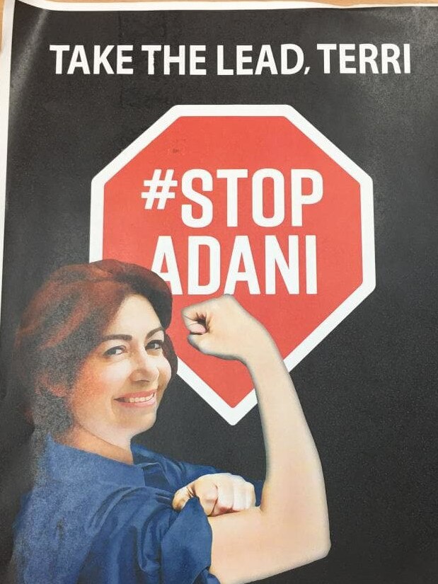 Federal MP for Griffith Terri Butler featured on an anti-adani protest poster.