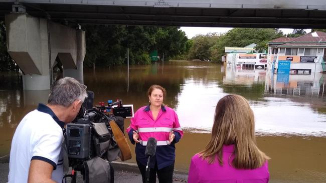 Mayor Teresa Harding briefing media at Goodna on Monday. Picture: Mayor Teresa Harding