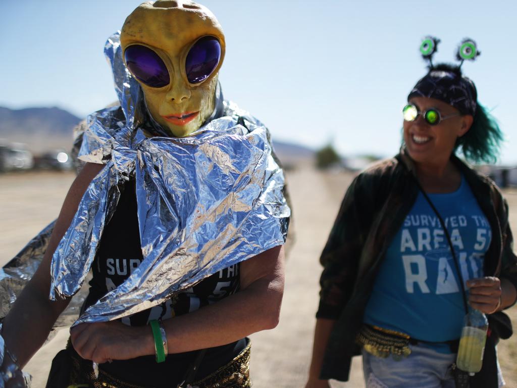 Margaret Lemay and Karen Peterson of Wisconsin gather at a 'Storm Area 51' spin-off event in nearby Rachel, Nevada. Picture: Mario Tama/Getty Images/AFP