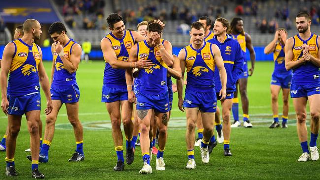 West Coast leaves Optus Stadium after a victory over Hawthorn on Sunday but hopes the ground will host the grand final are fading Picture: Getty Images