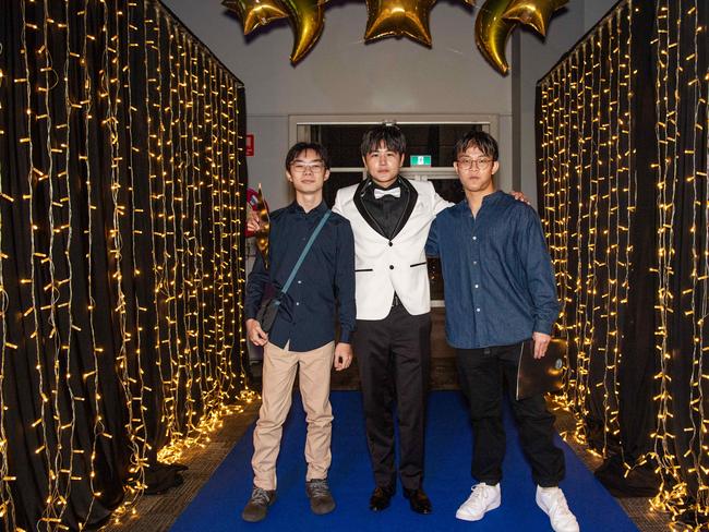 James Hee, Weibao (Bob) Yao and Ross Szeto at the Year 12 School formals of Darwin High School at Darwin Convention Centre, Darwin. Picture: Pema Tamang Pakhrin.
