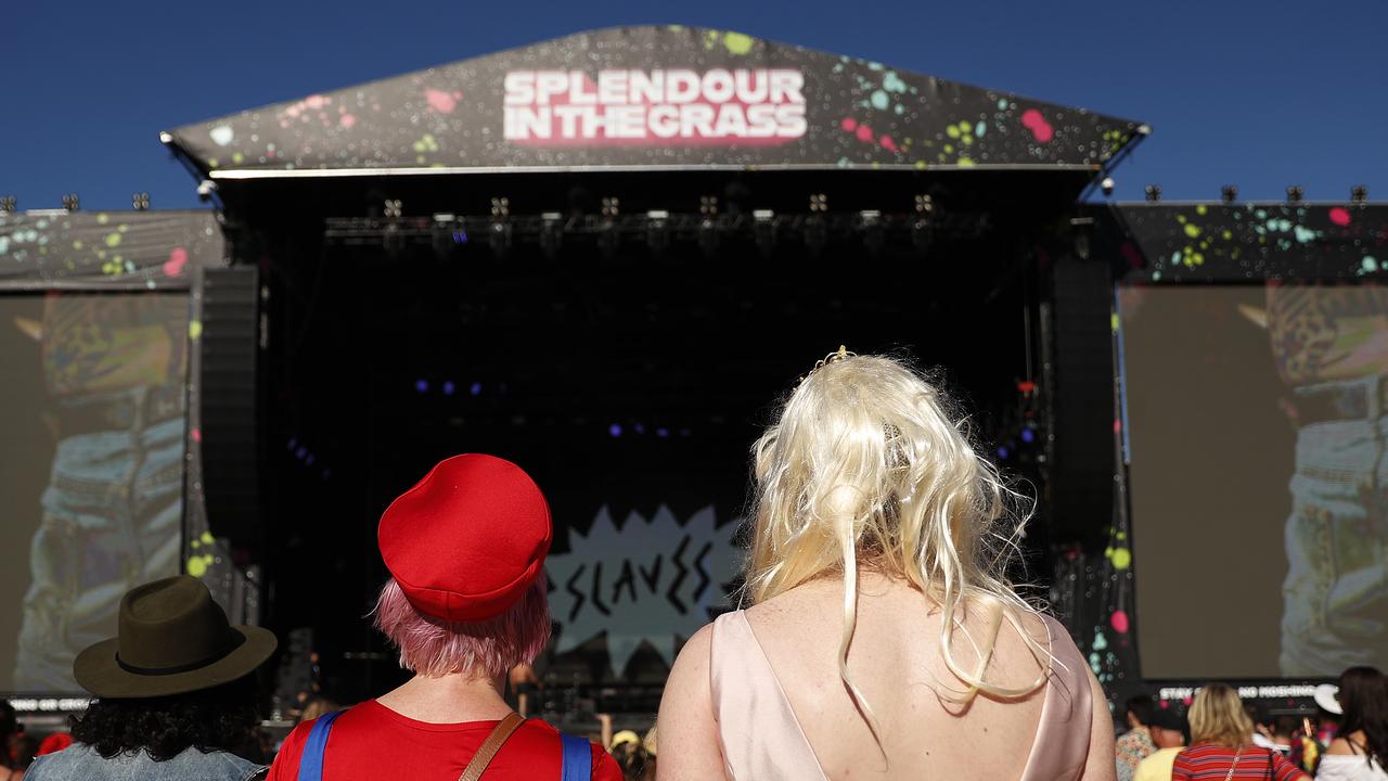 Festival goers in fancy dress watch Slaves perform on the Amphitheatre stage during Splendour In The Grass 2019. (Photo by Mark Metcalfe/Getty Images)