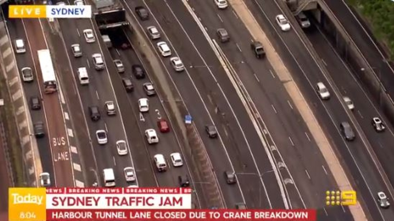 Southbound traffic approaching the Sydney Harbour Tunnel is queued around 8km. Picture: 9 News