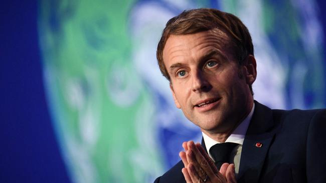 French President Emmanuel Macron speaks at the COP26 climate summit in Glasgow. Picture: AFP