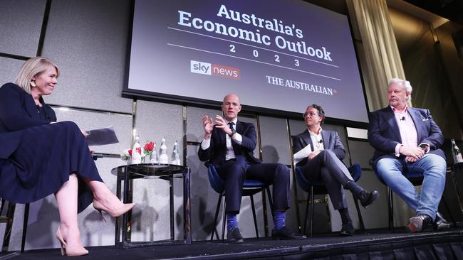 The Australian’s Claire Harvey with Uber Australian managing director Dom Taylor, Shopify Asia Pacific managing director Shaun Broughton and WiseTech chief Richard White. Picture: John Feder