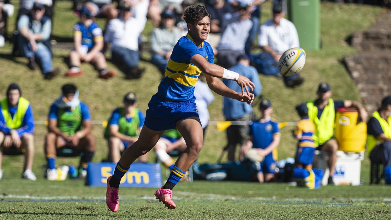 Illy Baravilala for Toowoomba Grammar School 1st XV against St Joseph's College, Gregory Terrace 1st XV in Round 6 GPS Queensland Rugby at TGS Old Boys Oval, Saturday, August 17, 2024. Picture: Kevin Farmer