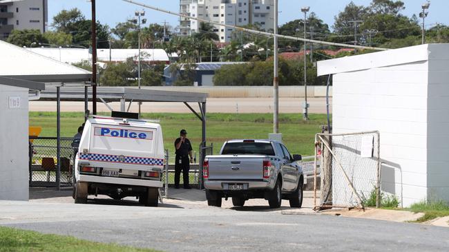 Police at Redcliffe Paceway following an accident which left a 2-year-old girl in a critical condition. Photo: Tara Croser.