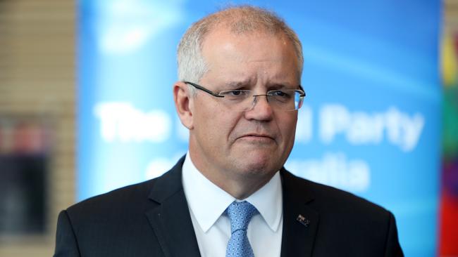 Prime Minister Scott Morrison speaks to the media at the South Australian Liberal Party Annual General Meeting. Picture: AAP