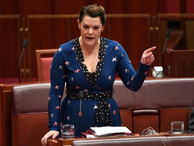 Greens Senator Sarah Hanson-Young has called on Senator Leyonhjelm to resign. Picture: AAP