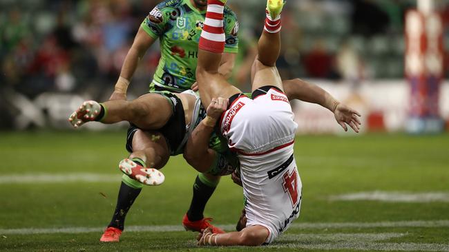 Nick Cotric was sent off for his tackle on Tim Lafai. Picture: Getty Images