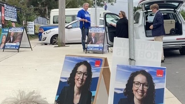 Gina Rinehart is seen exiting a white SUV at a polling booth in the NSW seat of Lane Cove. Picture: Twitter