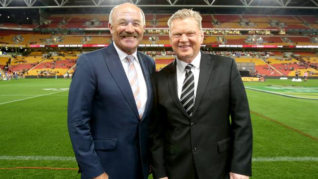 Paul Vautin and Wally Lewis at Suncorp Stadium. AAP Image/Steve Pohlner.