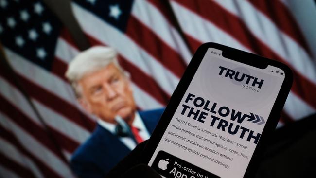 Donald Trump launches “Truth Social” to compete with Twitter, topping Apple’s App Store and breaking itself in the process. Picture: AFP.