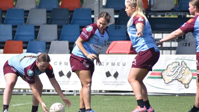 CQ Capras women go through their paces in a trial match against the clubâ€™s under-19s at Browne Park on Saturday, February 12, 2022.