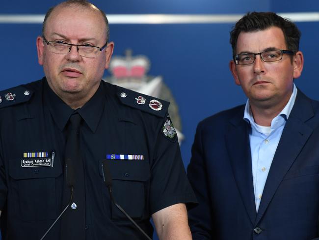 Victoria Police Chief Commissioner Graham Ashton and Premier Daniel Andrews. Picture: AAP Image/Julian Smith