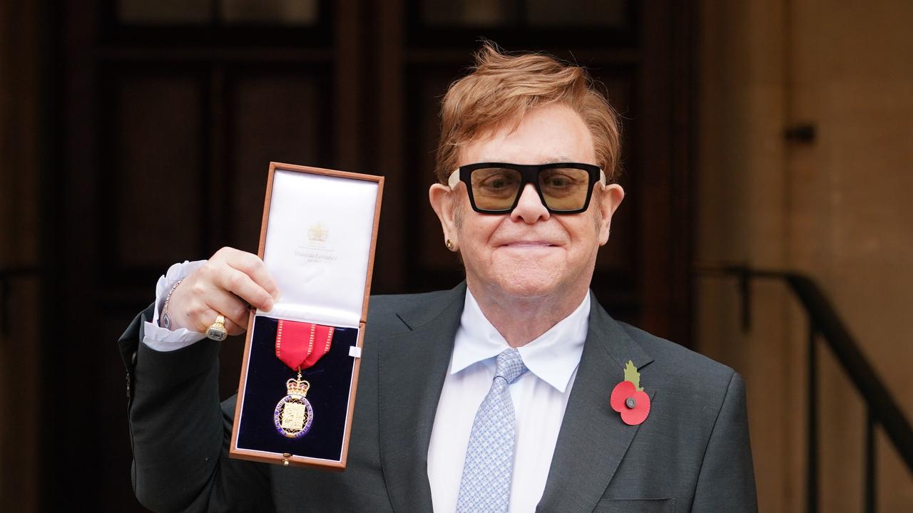 Sir Elton John after being made a member of the Order of the Companions of Honour for services to music and to charity. Picture: WPA Pool/Getty Images