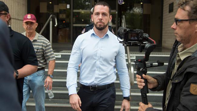 Zachary Rolfe arrives to give evidence at the inquest into the death of Kumanjayi Walker at the Alice Springs Local Court on Wednesday. Picture: AAP