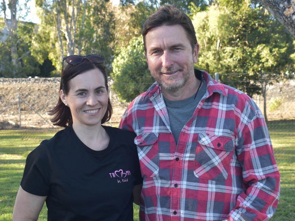 Bek and Cory McLeod at Norths Chargers' inaugural TBMMBEKIND Day at the Gymmy Grounds, Rockhampton, on July 20, 2024.