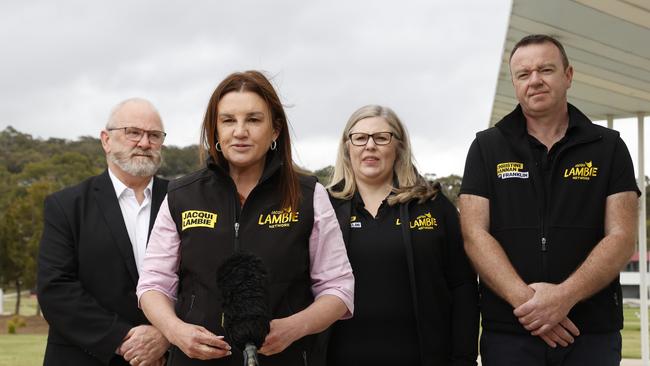 Jacqui Lambie with candidates L-R Marshall Callaghan, Christine Hannan, Conor Hallahan. Lambie Network candidates for Franklin for the Tasmanian state election. Picture: Nikki Davis-Jones