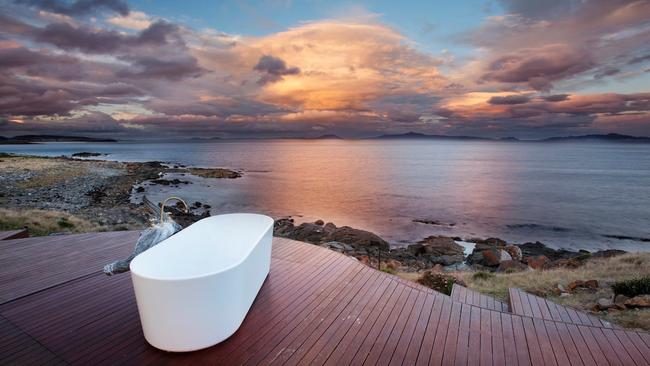 A bath with a view at Thalia Haven on Tasmania’s East Coast. Picture: Supplied.